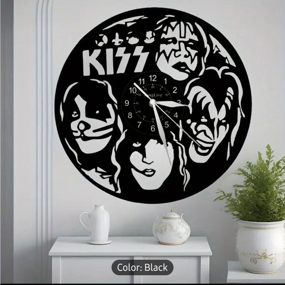 NEW KISS Vinyl Record Album Carved Wall Clock Paul Stanley Gene Simmons Makeup - Picture 5 of 8